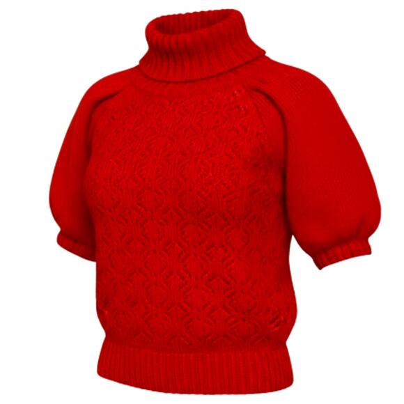 For Love & Lemons Red Cable Knit Puff Sleeve Turtleneck Sweater | NWT Size Small - Picture 2 of 6